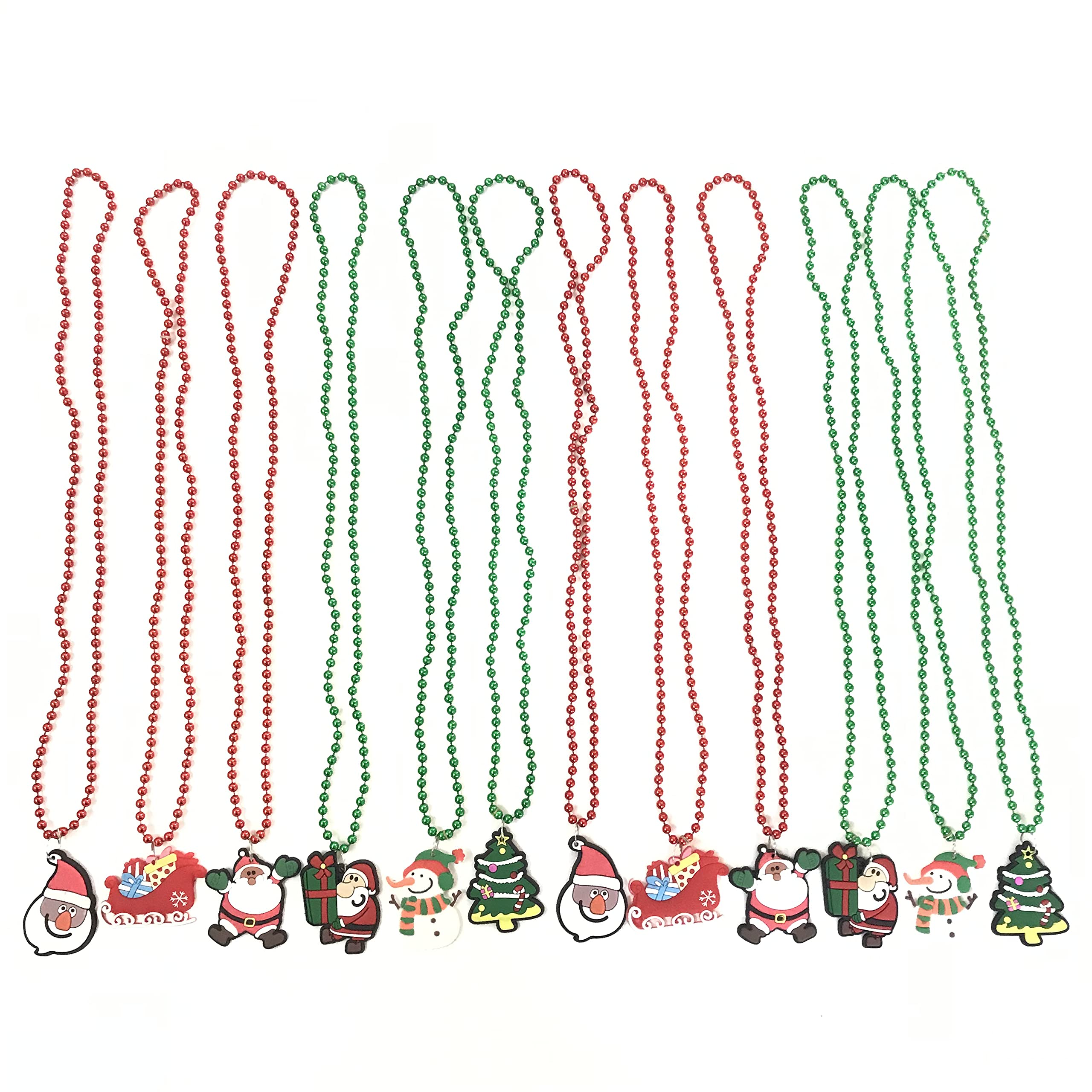 Robbstark 12 Pcs Christmas Tree Pendant Beads Party Holiday Necklaces Santa Claus Christmas Tree Snowman Pendants Christmas necklaces…, (CS-01)