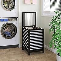 Vista 2 de SMIBUY cesta de lavandería doble con tapa, canasta de lavandería de bambú de 120L con bolsa interior extraíble, clasificador de ropa de 2 secciones