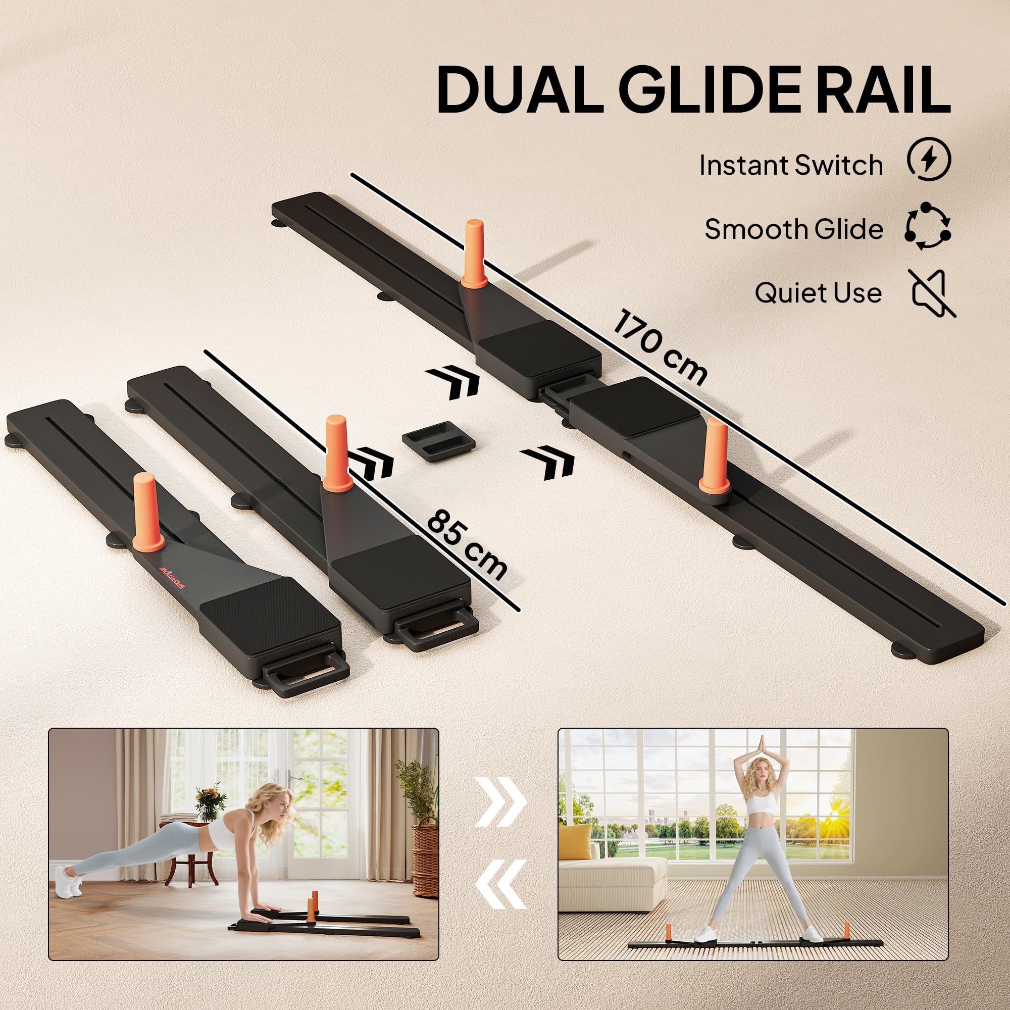 SPORTNOW Liegestützbrett 2er Set, tragbares Liegestützbrett mit zwei Gleitschienen, Knieschützer, Liegestützständer Pilates Reformer Maschine für Home Gym, multifunktionales Trainingsgerät für Männer