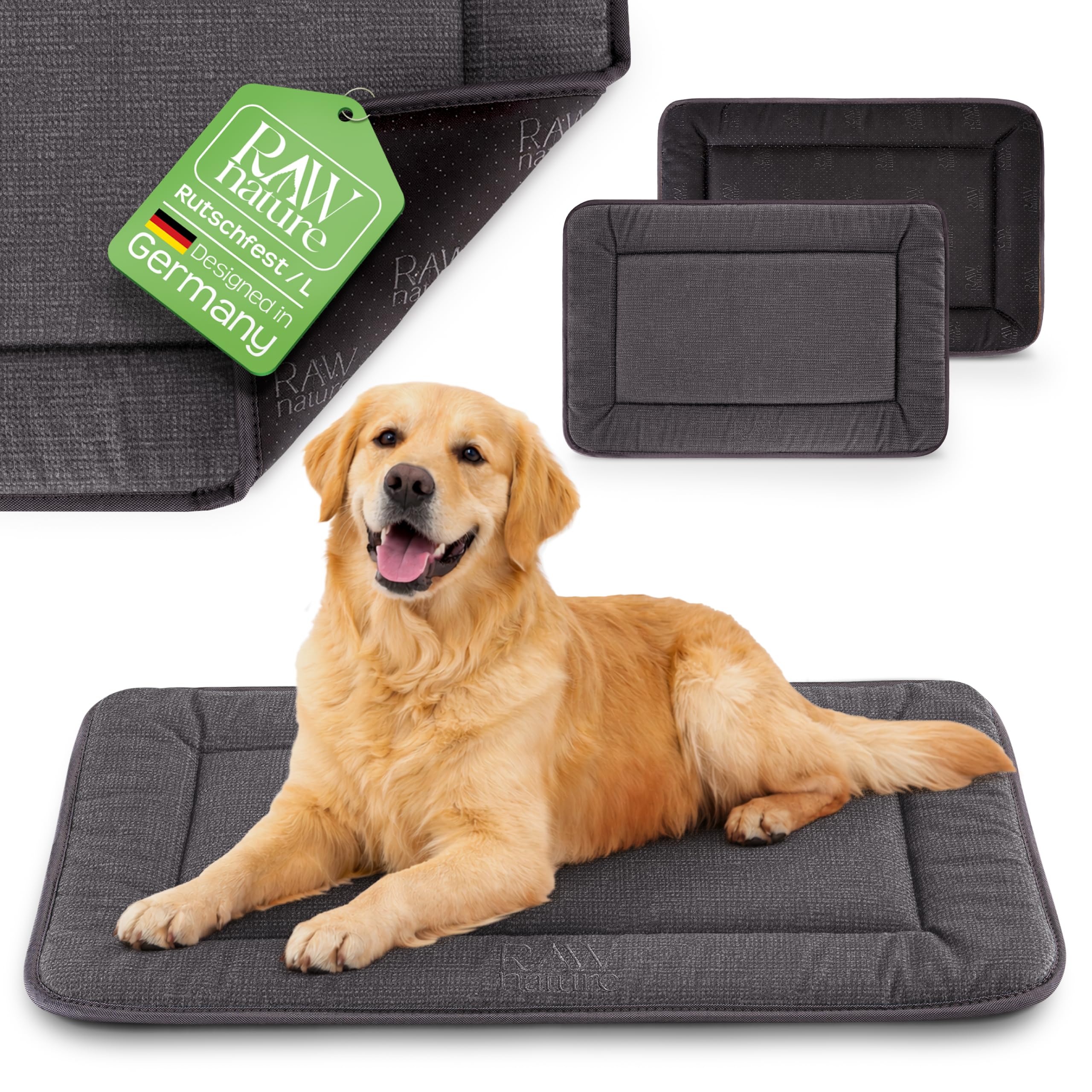 RAW Nature KIVO Hundematte L, 90x65x3cm, Alpengrau, rutschfest | Großzügige Liegefläche für mittelgroße Hunde, Cord-Liegefläche, rutschfest, waschbar bei 30 °C, für Auto & Zuhause
