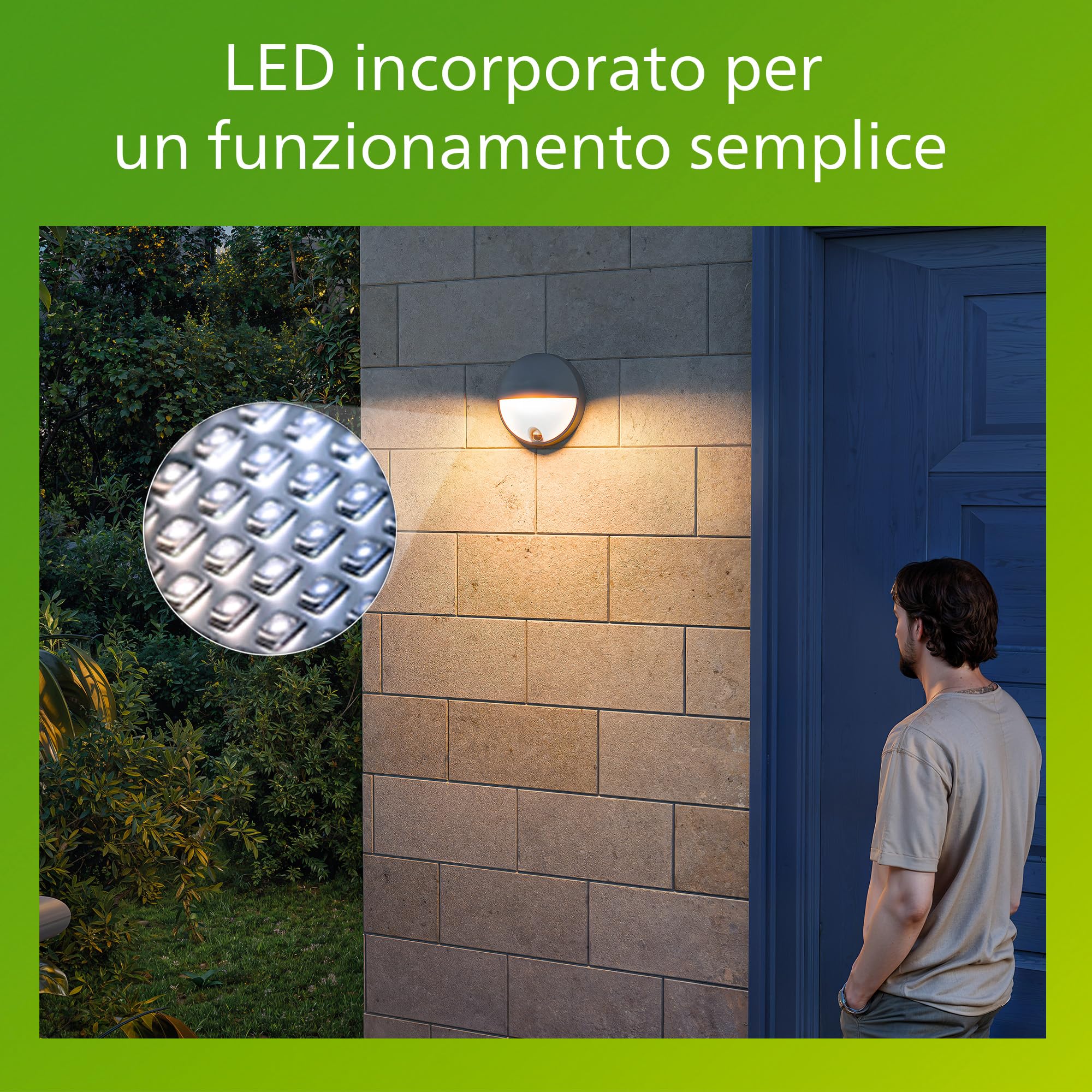 PHILIPS Capricorn Applique da Esterno, 700 lm, Luce Bianca Calda 2700 K, IP44 Resistente alle Intemperie, Durevole, Alluminio, incl. Sensore di Movimento, Grigio Antracite