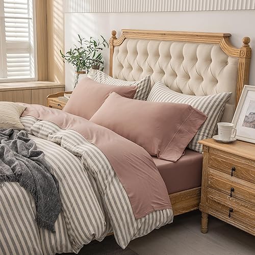 PURE ERA - Juego de sábanas punto jersey de 4 piezas, 100% algodón, supersuaves, cómodas, transpirables, para colchones de hasta 20 pulgadas,