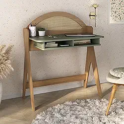 Escrivaninha com nichos impressão palha 3D 100% MDF CECI cor Carvalho/Menta - Artely