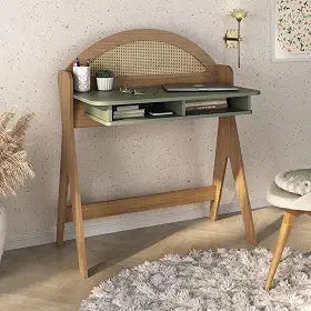 Escrivaninha com nichos impressão palha 3D 100% MDF CECI cor Carvalho/Menta - Artely