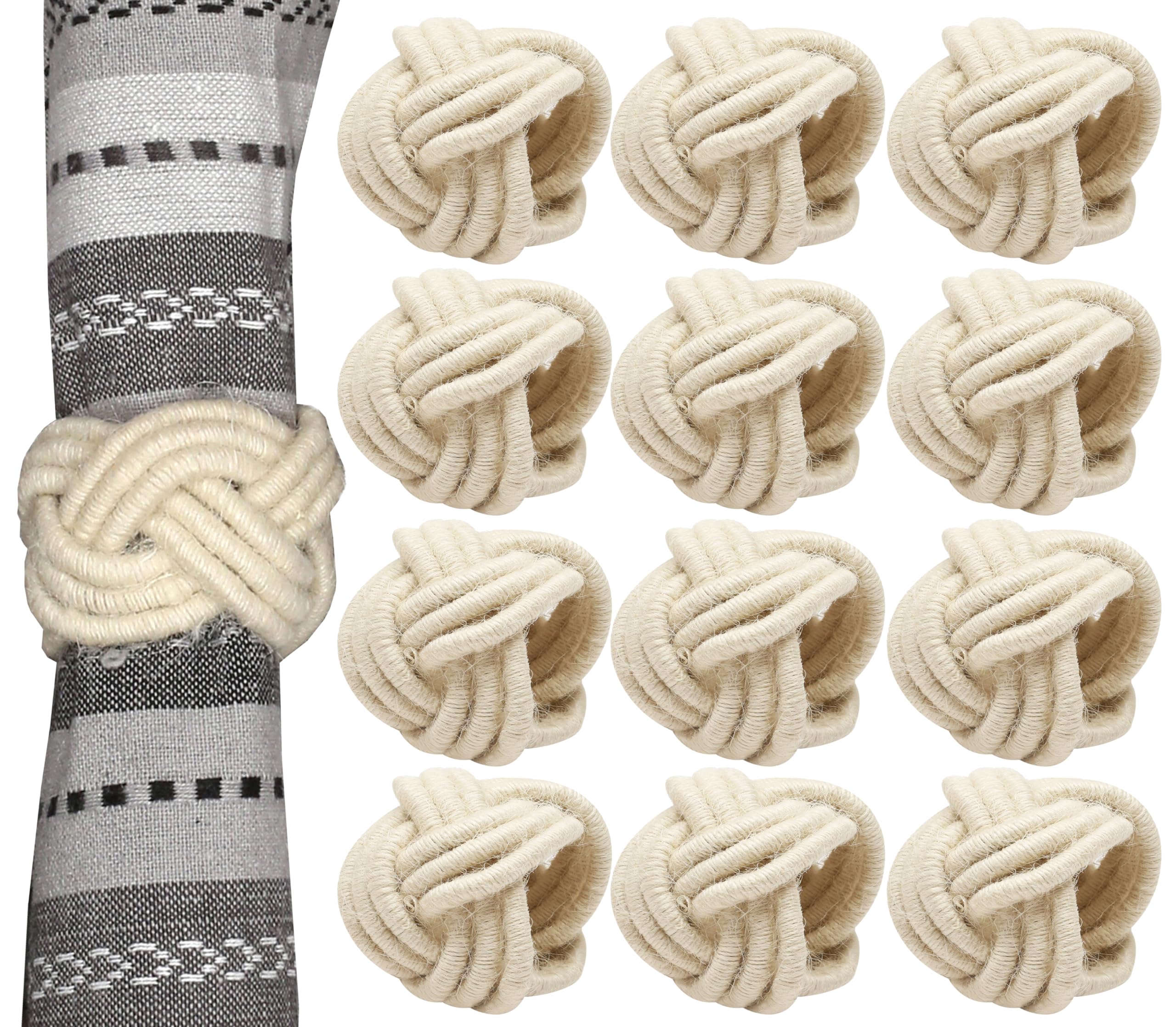 CLEENTABLE Cotton Jute Napkin Rings, Set of 12, Off White