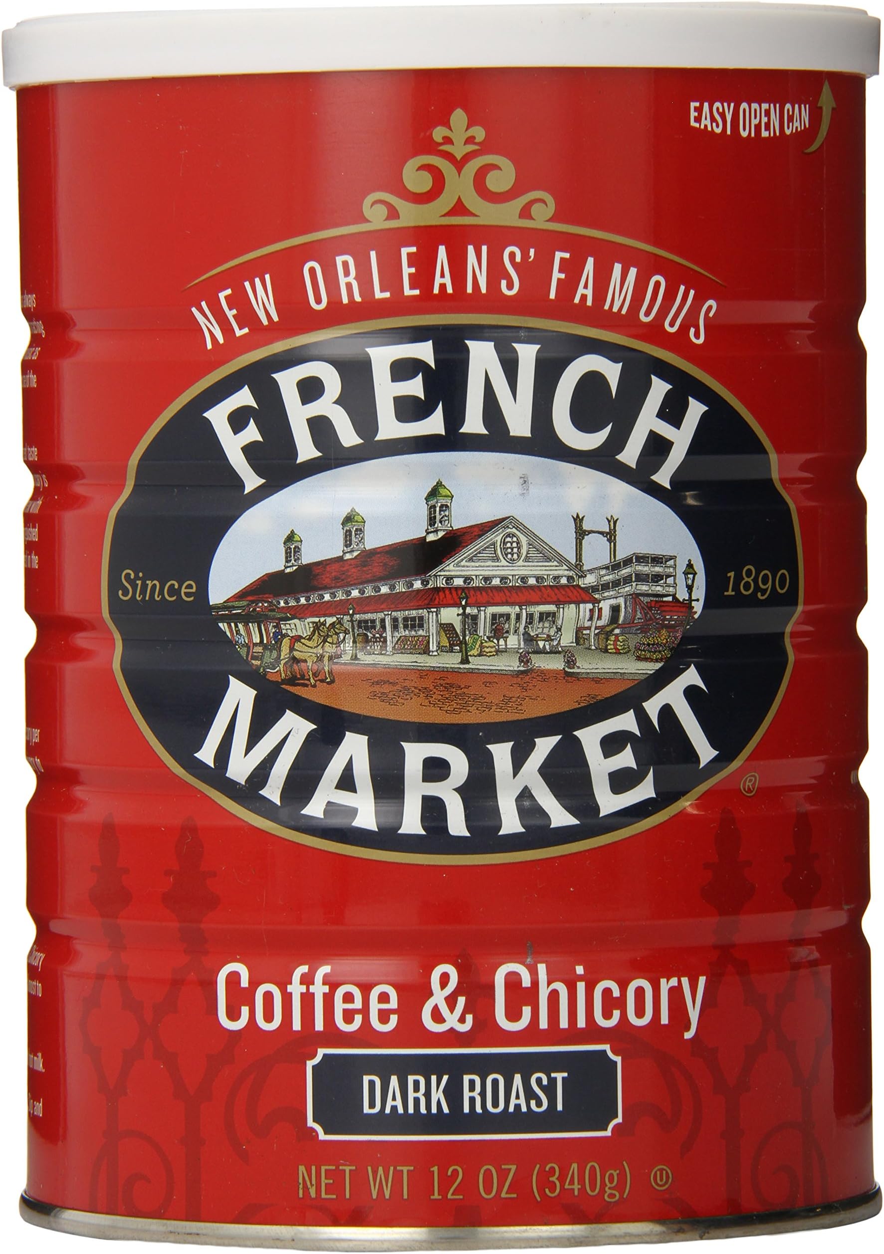 French Market Coffee, Coffee and Chicory, Dark Roast Ground Coffee, 12 Ounce Metal Can