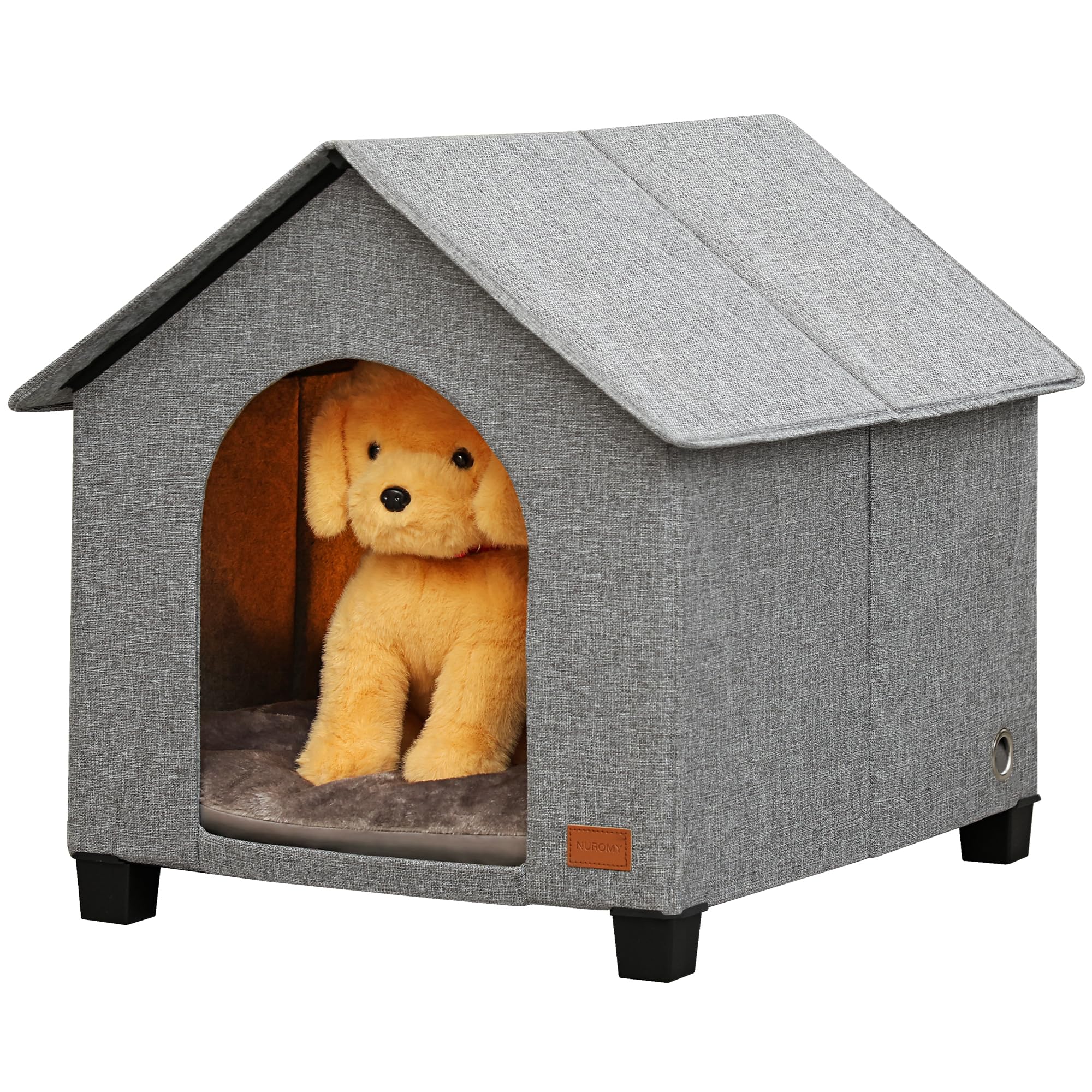 Indoor Dog House with Warm Plush Mat and Elevated Feet,Soft Dog Bed House for Medium Size Dog and Multiple Large Cat,Max Pets Size 23.6 X 16.9 Inches