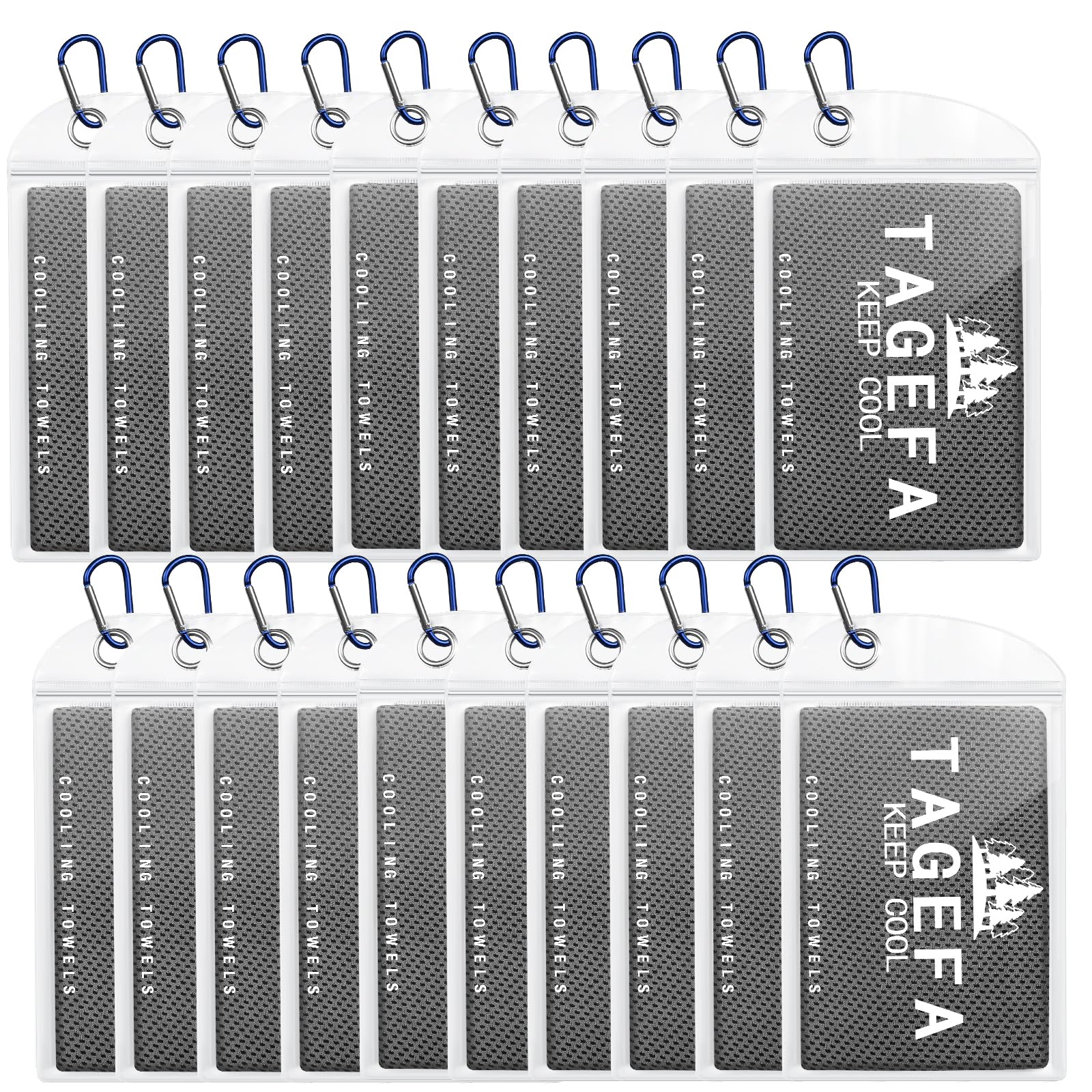 Tagefa Cooling Towels 20 Pack, 40"x 12" Cooling Rags Neck Wraps for Sports with Carrying Pouch, Gym Cooling Neck Towels for Hor Weather, Sweat,