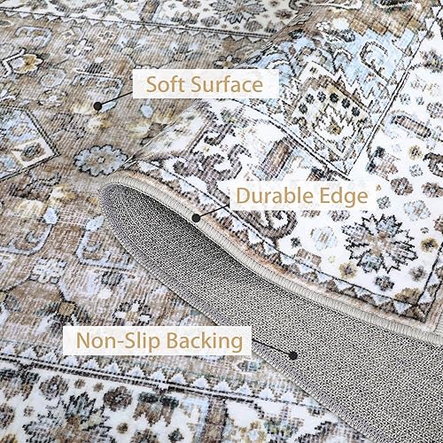 Miniatura 9 de GAOMON Alfombra de pasillo de 2 x 6 pies, lavable, con diseño floral vintage, antideslizante, resistente a las manchas, con medallón, tapete de