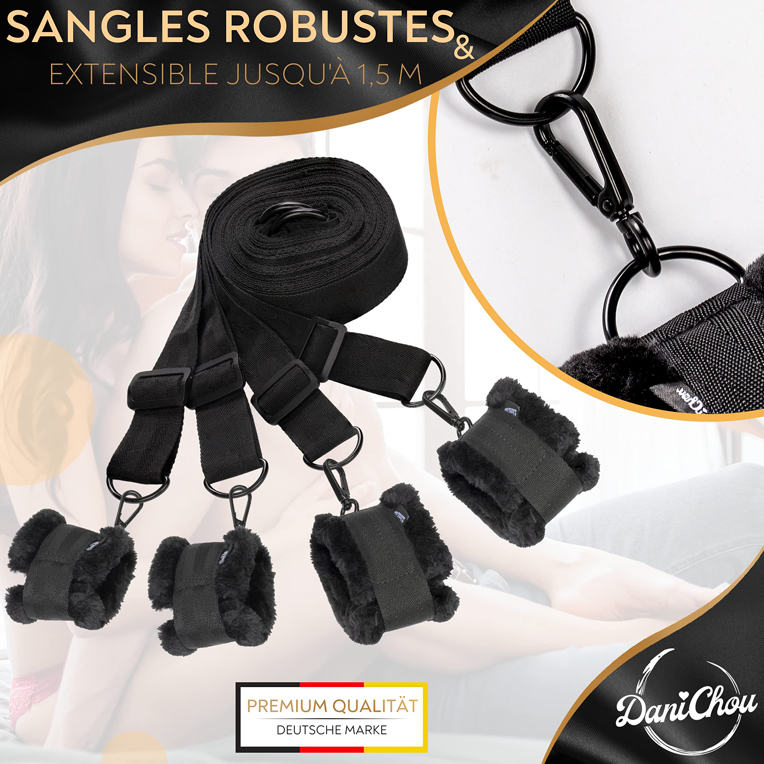 Premium Menottes sex adulte lit, peluche extra & mousquetons exclusifs, attache lit sex adulte & BDSMS Set, fouet sex adulte, jeux couple, kit BDSM, jeu couple, BDSMS set couple