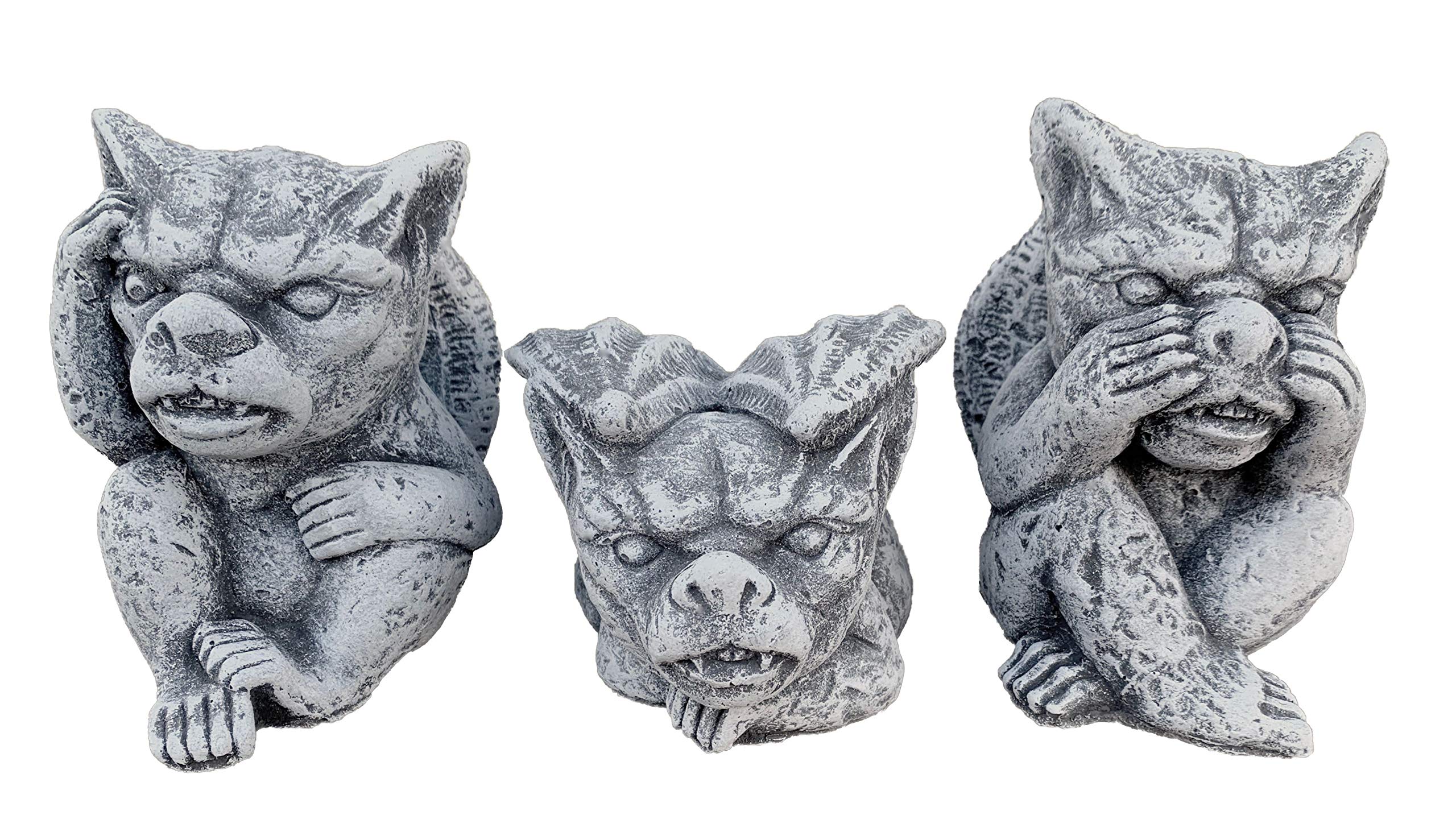 Stone And Style Grey Set Of 3 Small Gargoyles Frost-Proof Weatherproof Cast Stone Figurine