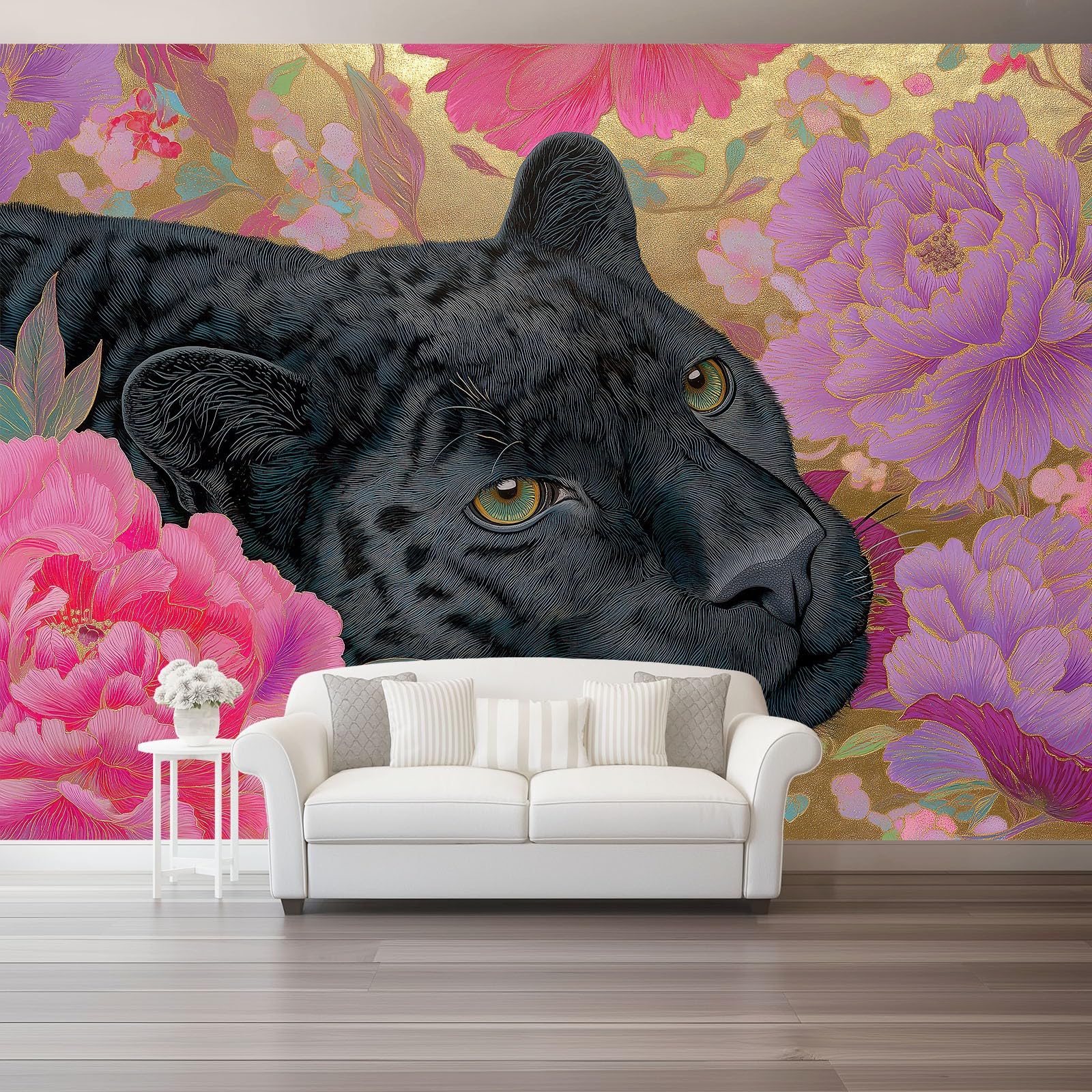 Photo murale panthère noire 250x175 cm pour habiller un couloir sombre