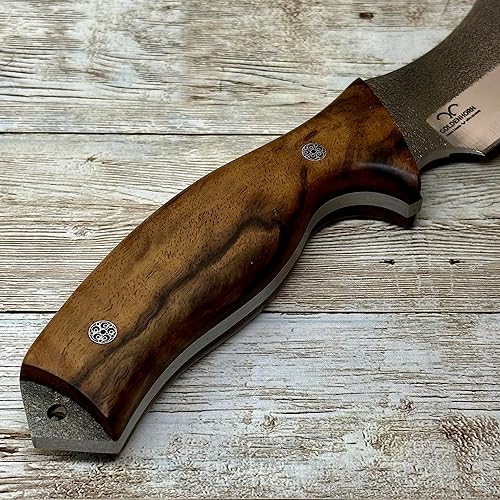 Miniatura 5 de Cuchillo de caza de hoja fija hecho a mano, cuchillo táctico de hoja N690 con funda de cuero y arrancador de fuego de magnesio, cuchillo táctico de