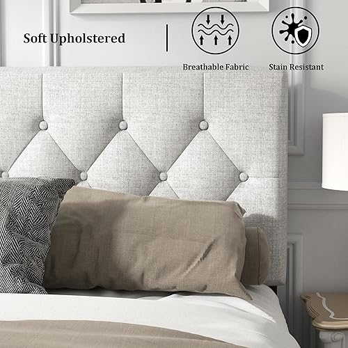 Miniatura 5 de HAOARA Base de cama de plataforma de tamaño matrimonial con cabecera tapizada capitoné con botones, base de colchón con soporte de listones de