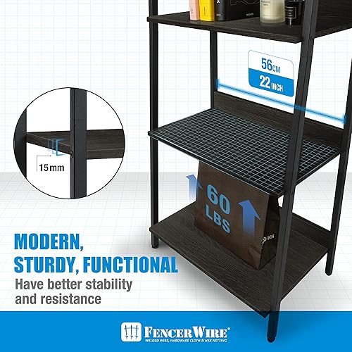Miniatura 4 de Fencer Wire Estantería de escalera de 5 niveles, estante independiente de 24 pulgadas de ancho, estante de almacenamiento de estantería, estantes