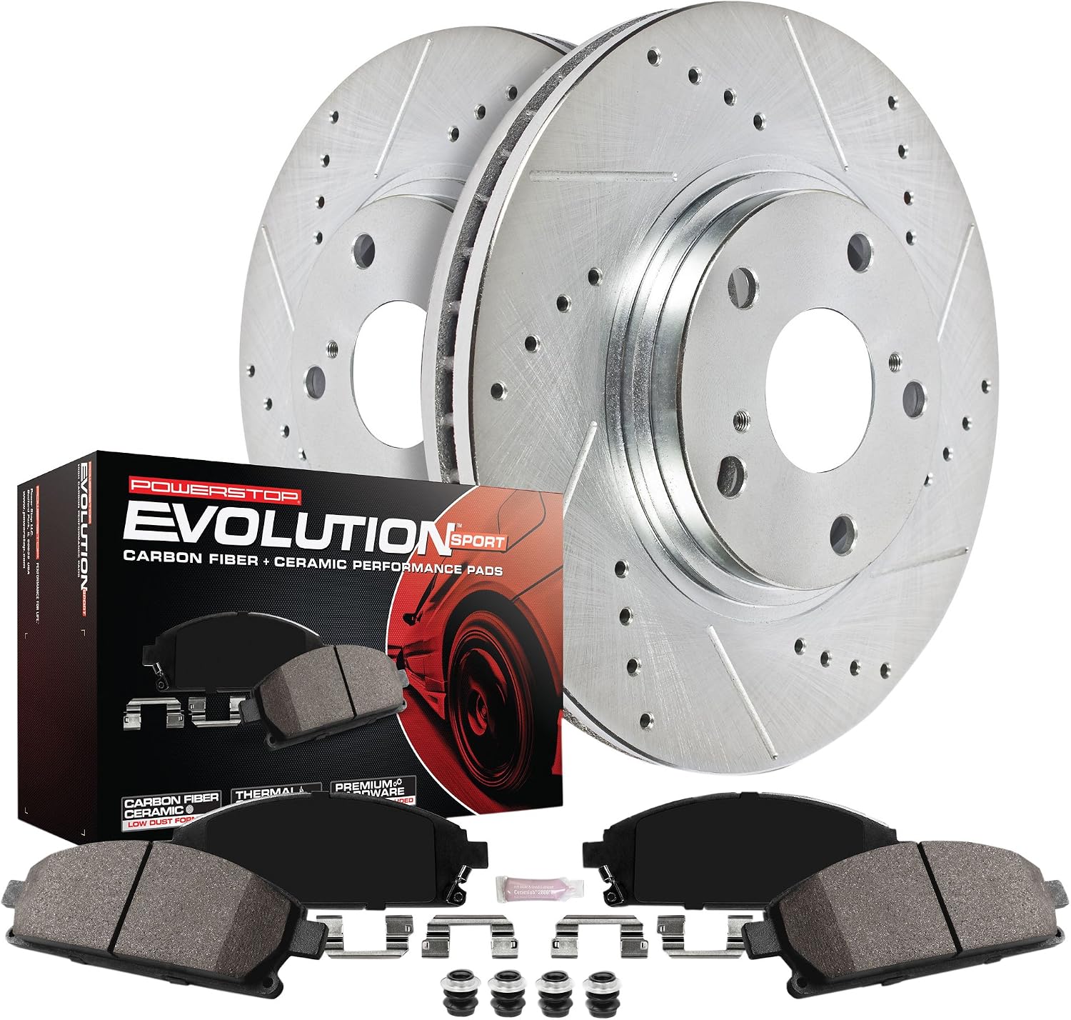 Power Stop K6496 Front Z23 Carbon Fiber Brake Pads with Drilled & Slotted Brake Rotors Kit