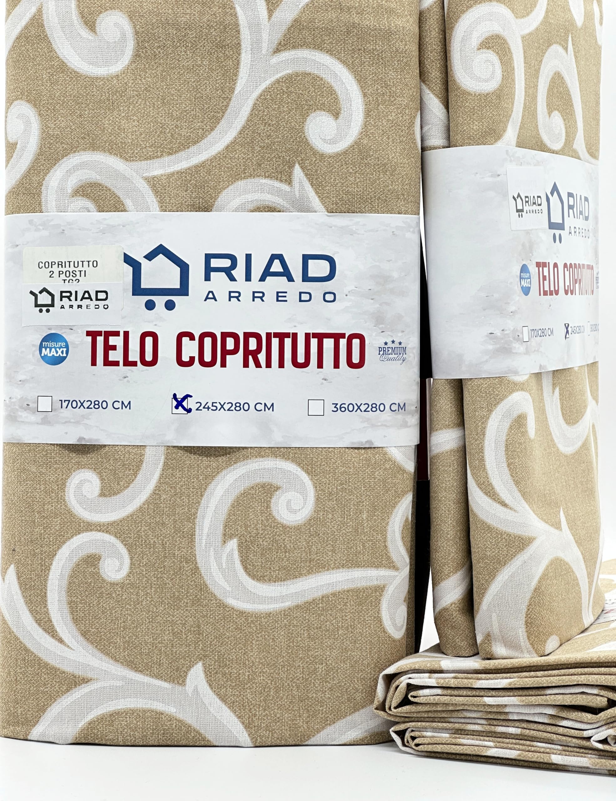 Riad Arredo Telo Arredo Copridivano - Copritutto Multiuso GranFoulard Copriletto in Cotone - Tela Robusta (Beige, 2 PIAZZE - 250X280 CM)