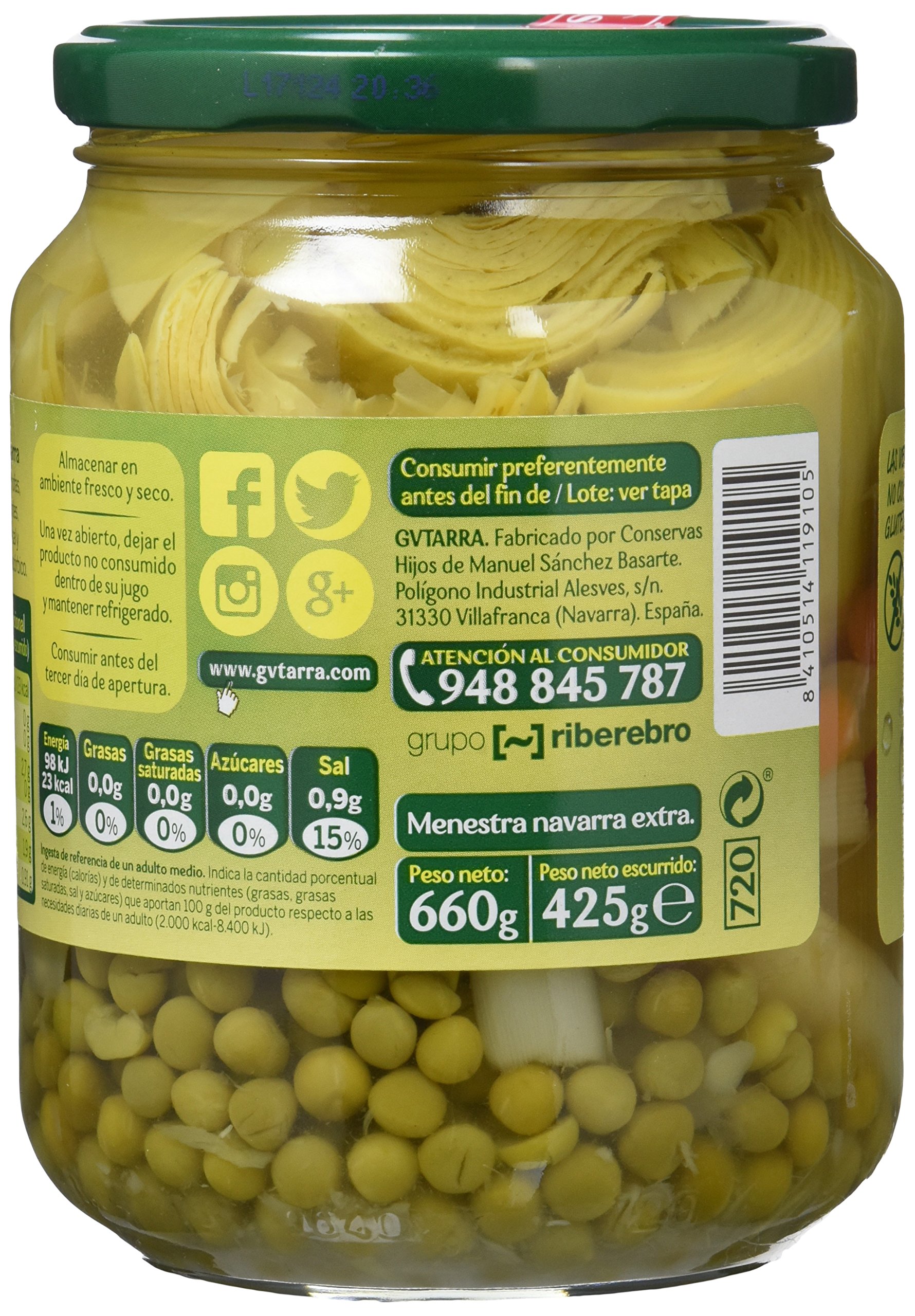 Gvtarra Menestra Navarra - Paquete de 6 x 425 Gramos, 2550 Gramos