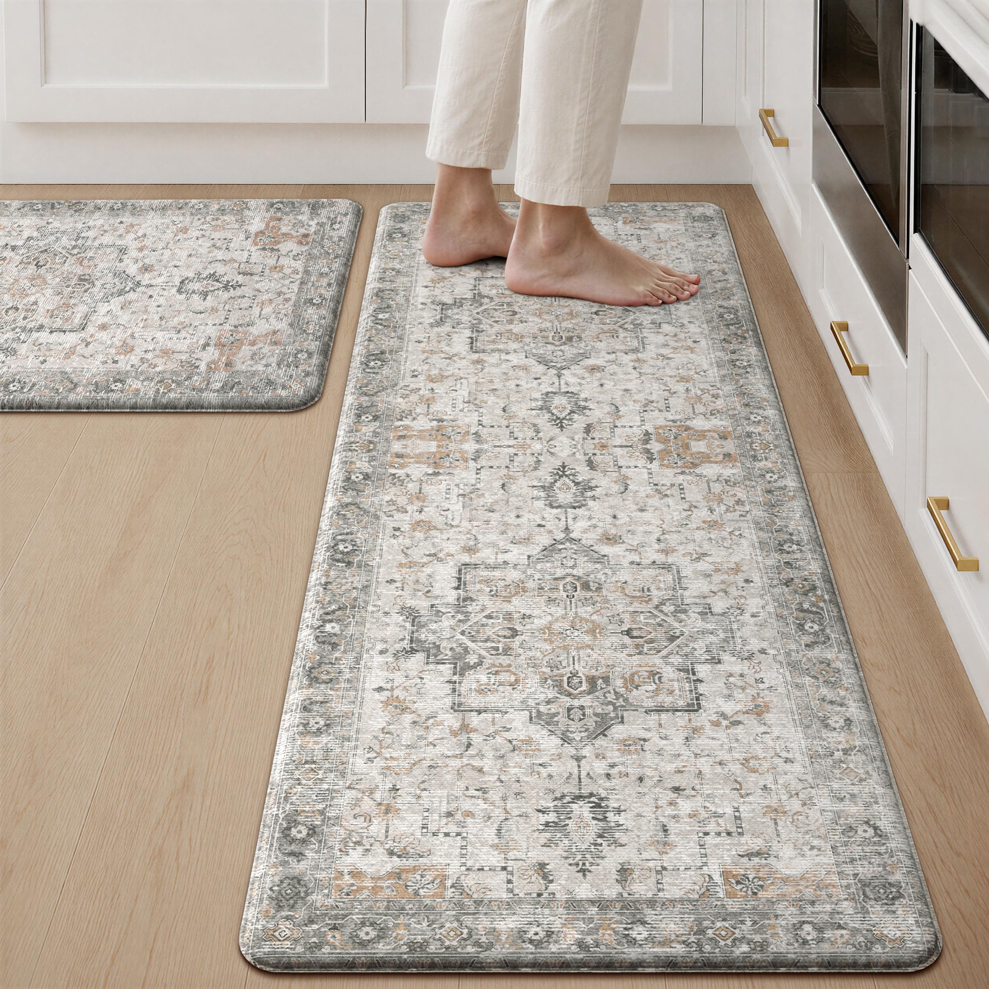 GENIMO 2 Piece Kitchen Rug Set PVC Anti-Fatigue 44x120cm and 44x76cm