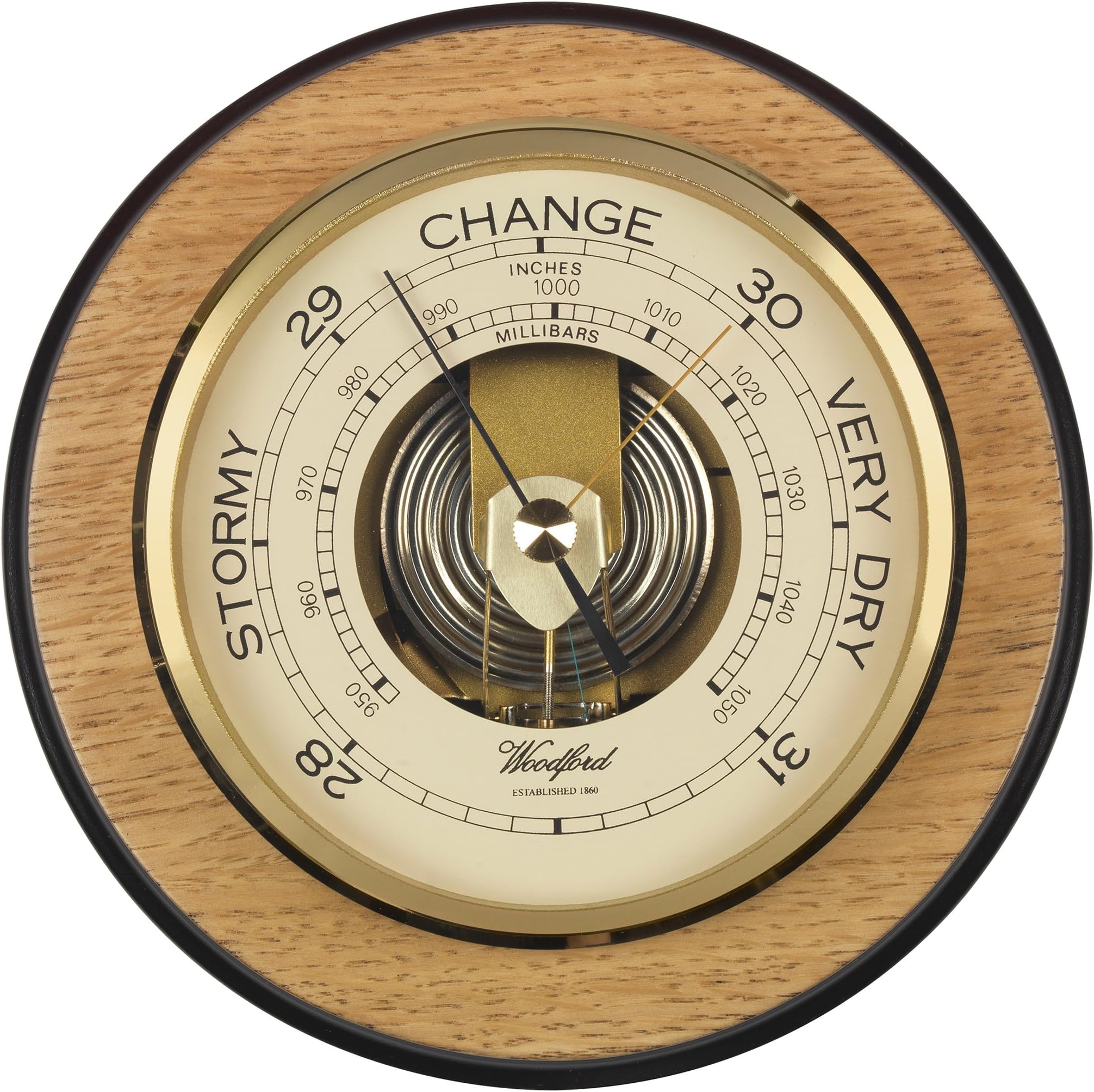 Woodford Wooden Round Barometer - modern design - 7 inch diameter -