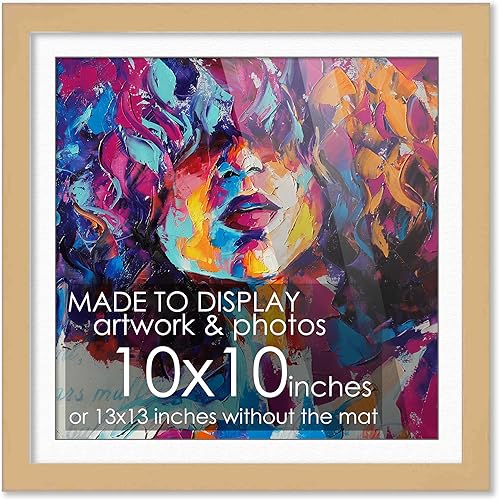 CountryArtHouse Marco de madera natural de 10 x 10 pulgadas con paspartú blanco  Marco de 13 x 13 pulgadas mate a 10 x 10 pulgadas  Incluye