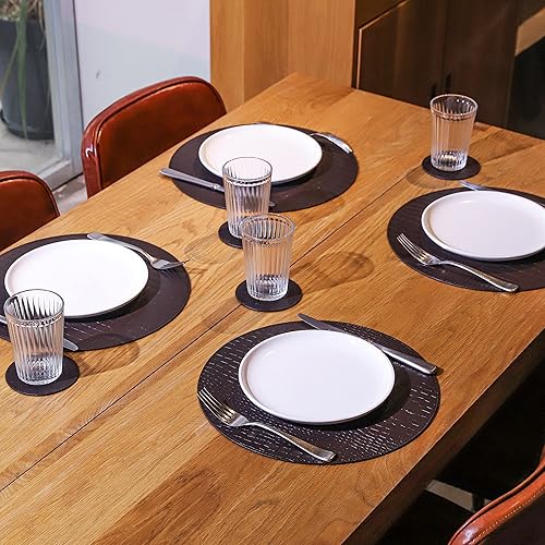 Miniatura 3 de Mantel individual de piel sintética de cocodrilo para mesa de conferencias de oficina juego de 8 piezas resistente al calor e impermeable camino de