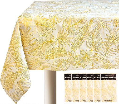 Mantel desechable de 6 piezas con hojas doradas, manteles rectangulares de plástico elegantes de alta calidad para cumpleaños, jubilación, ducha,