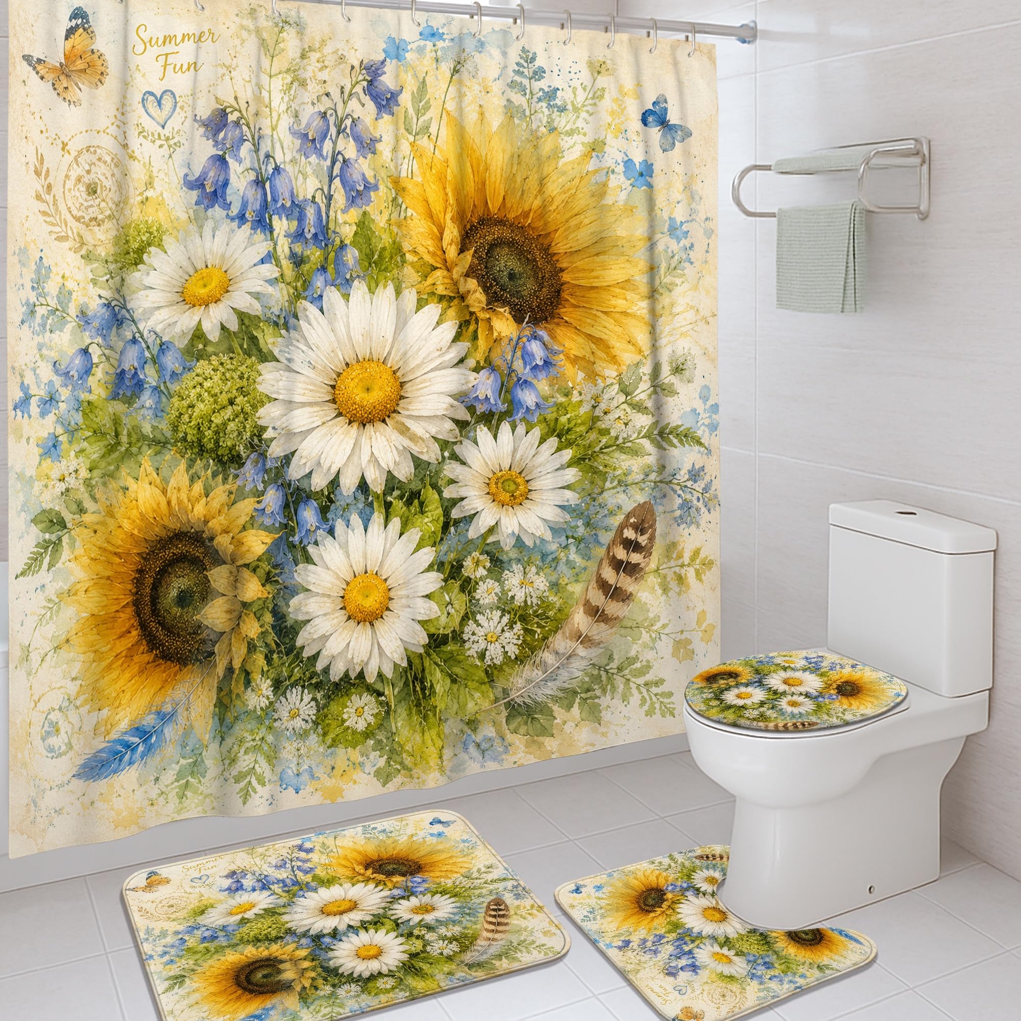 Rideau de douche tournesol jaune pour dynamiser le dortoir ou la baignoire