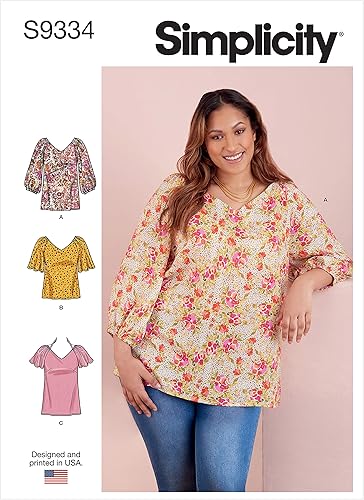 Simplicity Kit de patrón de costura con cuello en V para mujer, código S9334, tallas 20W-22W-24W-26W-28W, multicolor