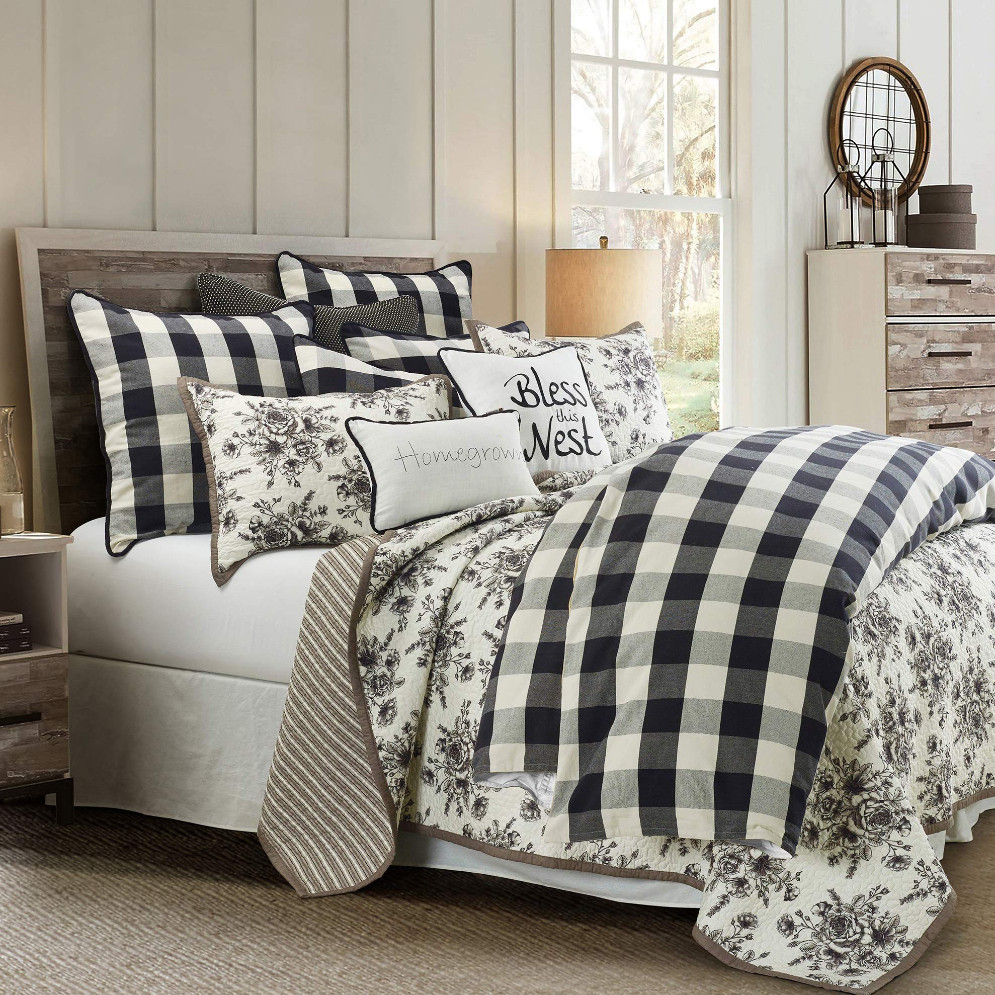 HiEnd AccentsCamille 2 Piece Comforter Set with Pillow Sham, Black and Natural Buffalo Check, Twin Size, Plaid Farmhouse Rustic Style Luxury Bedding Set, 1 Comforter and 1 Pillowcase