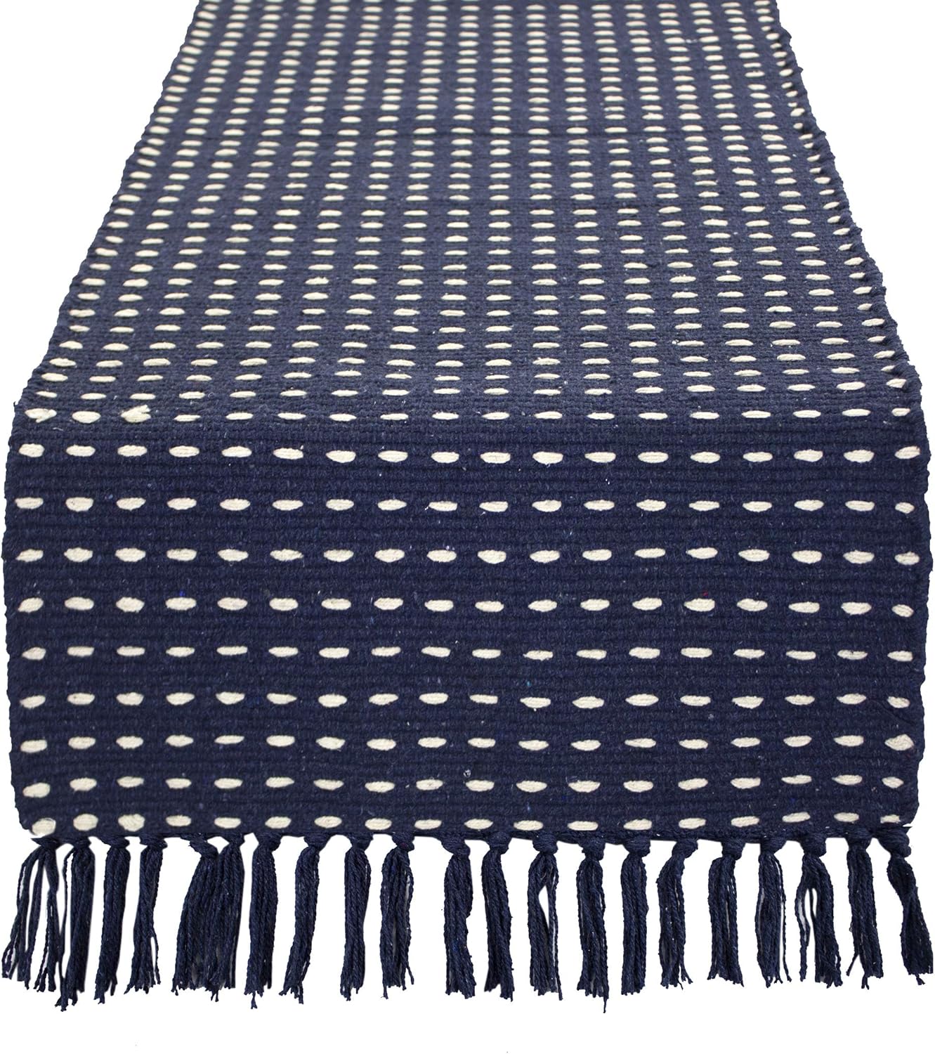 Fennco Styles Kensrue Collection Rustic Dashed Woven 100% Pure Cotton 16 x 72 Inch Table Runner – Natural Table Runner for Family Dinner, Banquets, Special Events and Home Décor