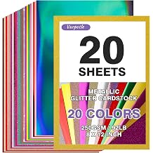 20 Sheets Metallic Glitter Cardstock Paper, 8" x 12" Color Shimmer Craft Paper, 250gsm Foil Mirror Sheets for DIY Arts & Crafts, Scrapbooking, Card Making & Party Invitations Classic