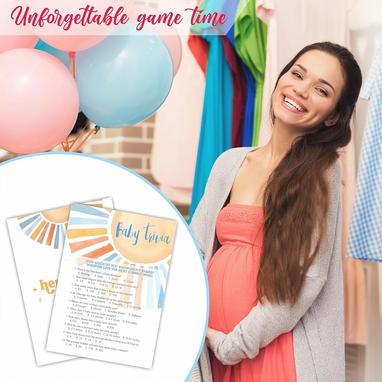 Trivia Game Set - Retro Sunshine Theme Baby Shower Party Activities - Watercolor Sun Baby Shower Game Kit, Gender Reveal, Announcement Party & Supplies - A06 image 4