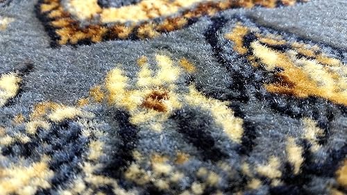 Miniatura 5 de EMIRATES Alfombra redonda tradicional con diseño oriental azul 520 (4 pies x 4 pies)