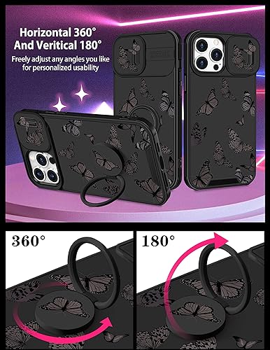 Miniatura 4 de Goocrux Funda 2 en 1 para iPhone 13 Pro Max para mujeres, diseño femenino de mariposas y niñas, diseño único de mariposas negras con cubierta
