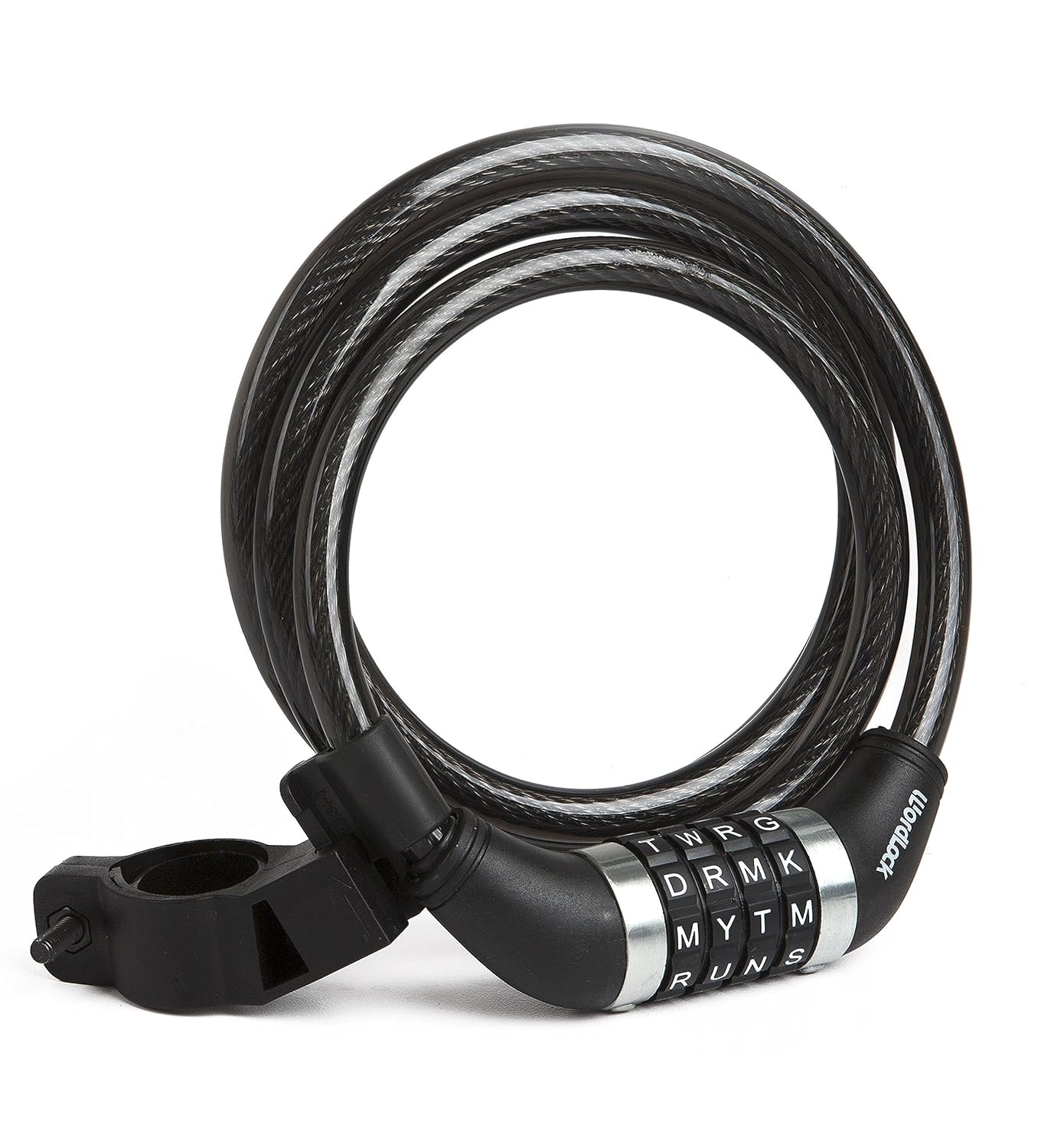 Wordlock CL411BK 4Letter Combination Bike Lock Cable, Black, 5Feet
