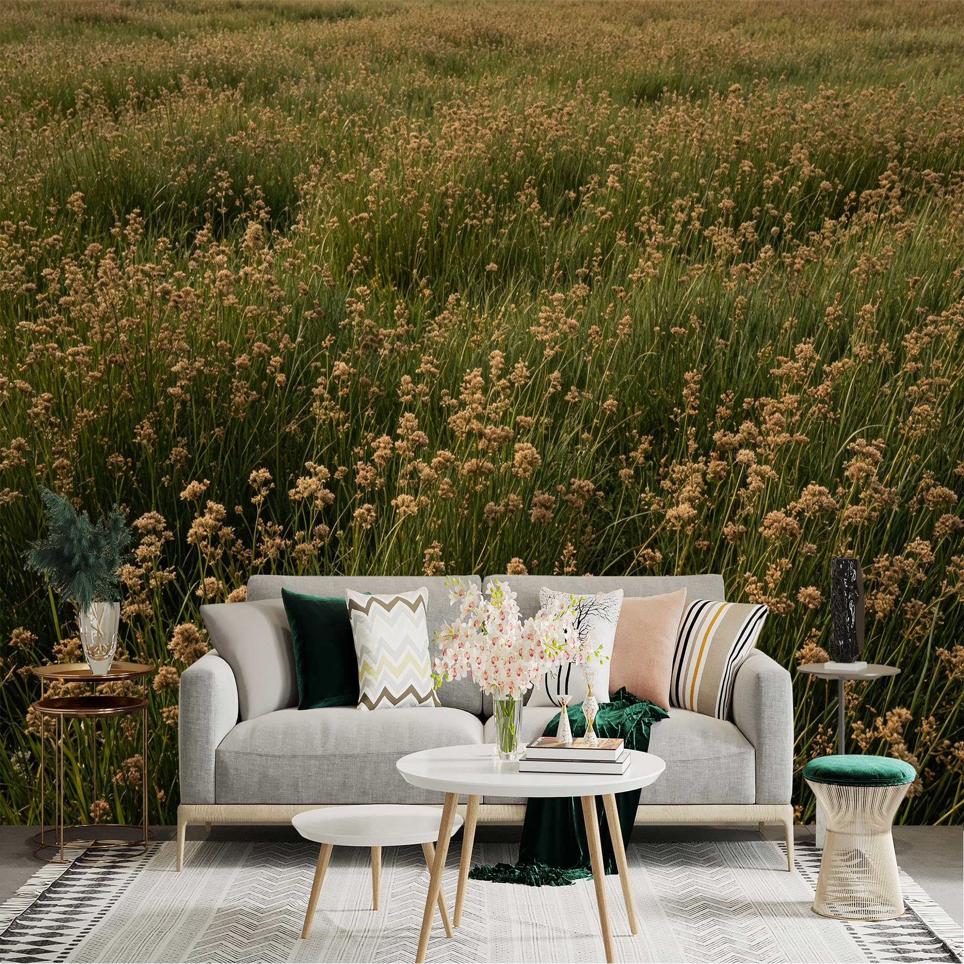 Lnzczhyre Dbh260521243 Custom Size Wall Sticker Mural， Wild Meadow Flowers， Summer Sunset Field， Nature Landscape View， For Wall Decoration， Peelandstick Wall Decals.
