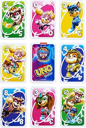 Miniatura 5 de Mattel Games UNO Junior Paw Patrol The Mighty Movie - Juego de cartas para niños para noche familiar con 3 niveles de juego