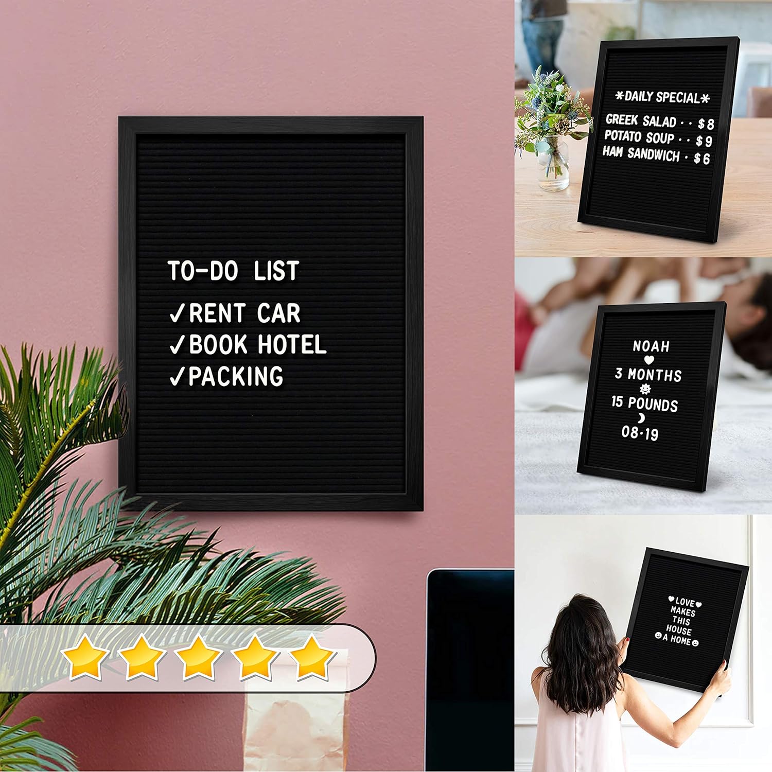 Black Felt Letter Board | Classy Dark Stained Wooden Frame with White Letters | Premium Changeable Sign Boards for Home Decor, Motivational Quotes, Baby Announcement Message Letterboard (12" x 16") : Office Products