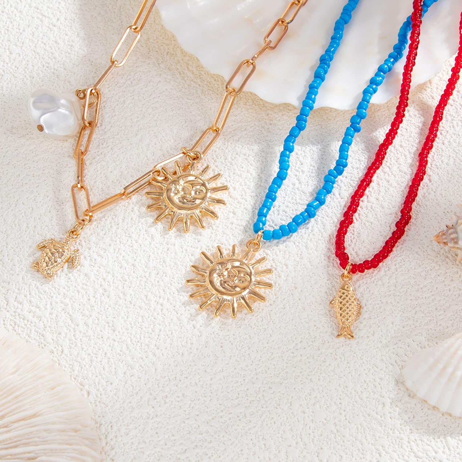 Roe Dolph Fish Charm Necklace Layered Fish Necklace Colorful Beaded Necklaces Layered Starfish Necklaces for Women Boho Jewelry - Image 5