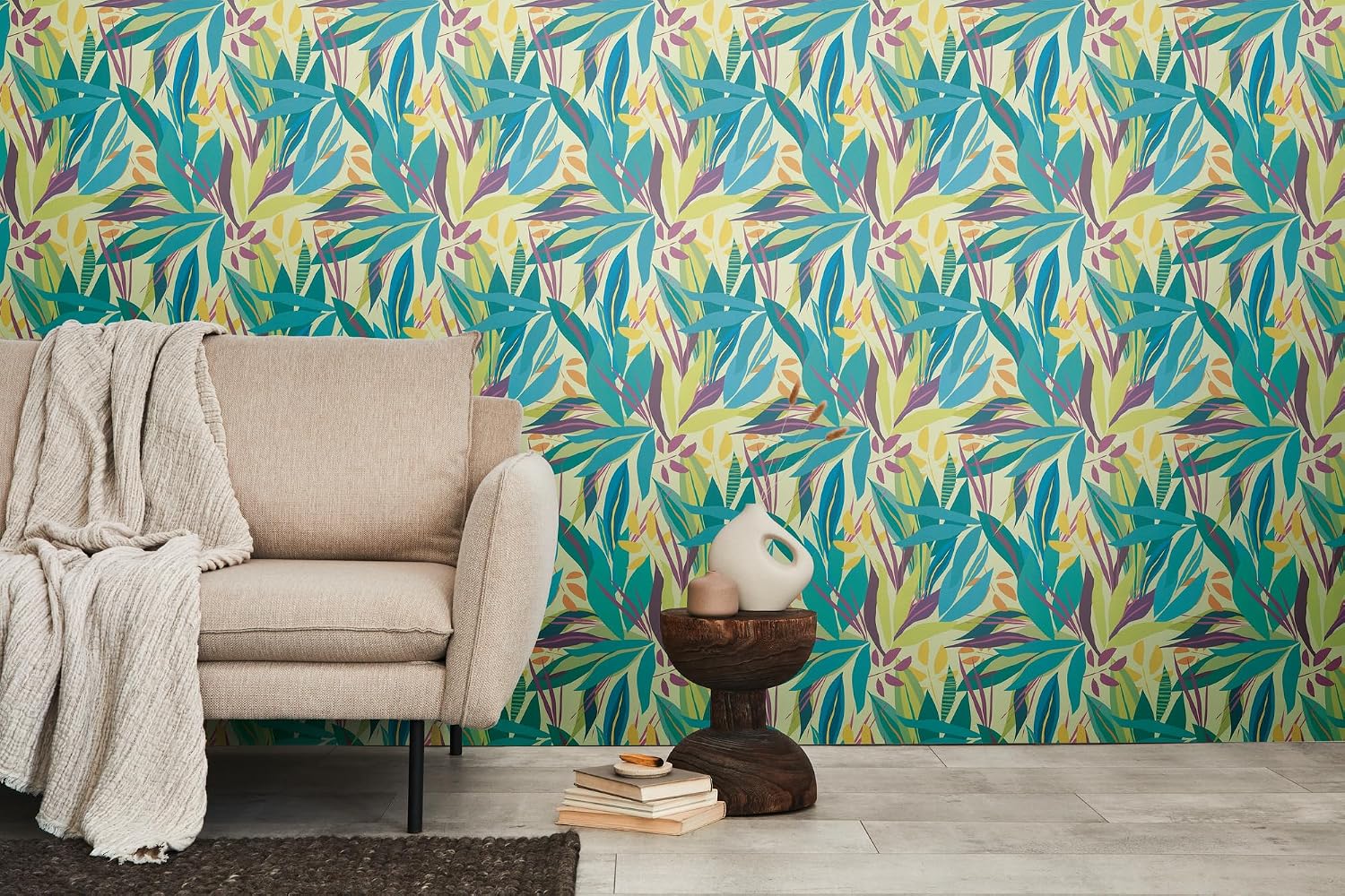 Livingwalls Anna D'Andrea 782092 Non-Woven Wallpaper Floral 10.05 m x 0.53 m - Blue, Green, Purple - Wallpaper Leaves