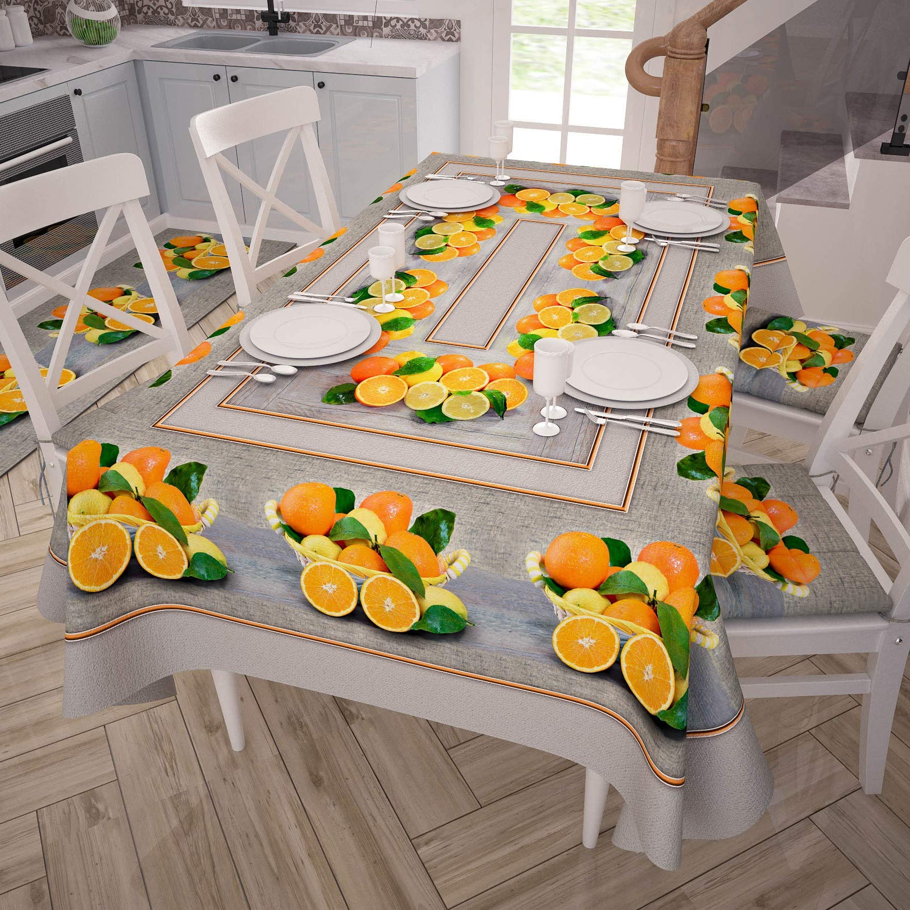 PETTI ARTIGIANI ITALIANI - Mantel Antimanchas, Manteles Impermeables, Mantelerias Modernas, Manteles Rectangular, Mantel para Mesa, 100% Made in Italy, Naranjas