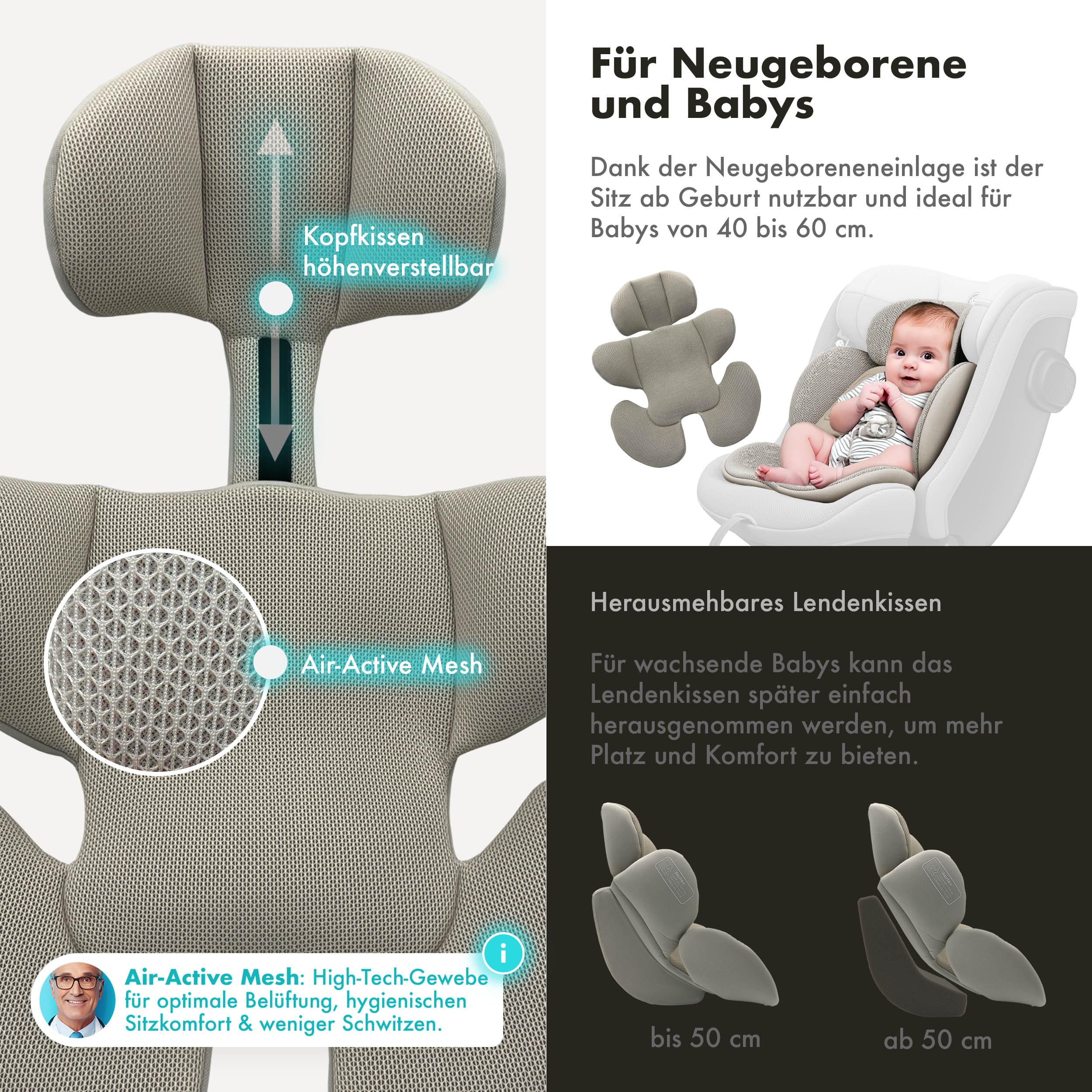 Daliya® BRAVO i-Size | 360° drehbarer Kindersitz mit ISOFIX & Stützfuß, Mitwachsender Autokindersitz 0–12 Jahre (40–150 cm), Air-Active Mesh, ergonomisch & atmungsaktiv (Beige)