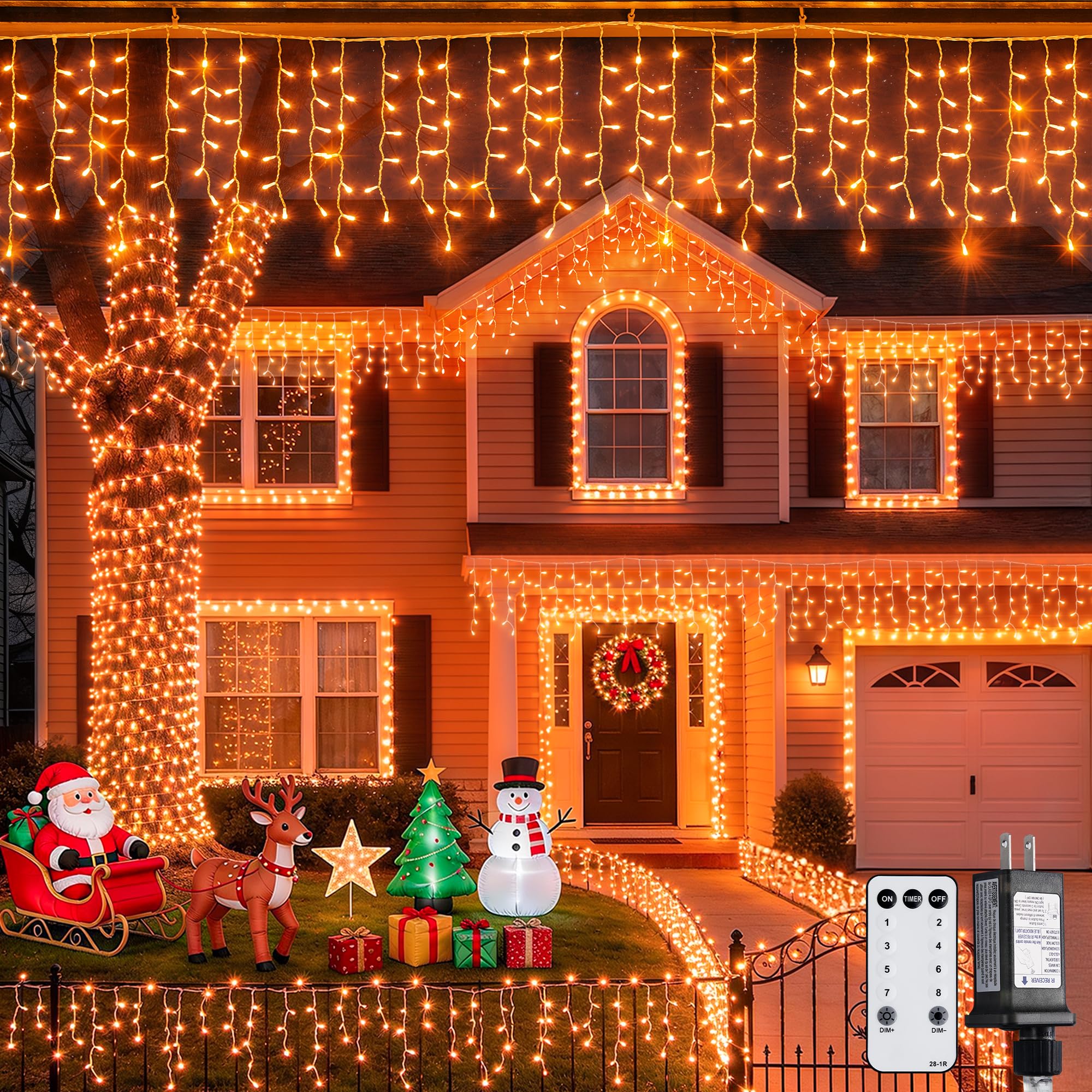 JMEXSUSS Orange Christmas Lights Outdoor, 800 LED Orange Icicle