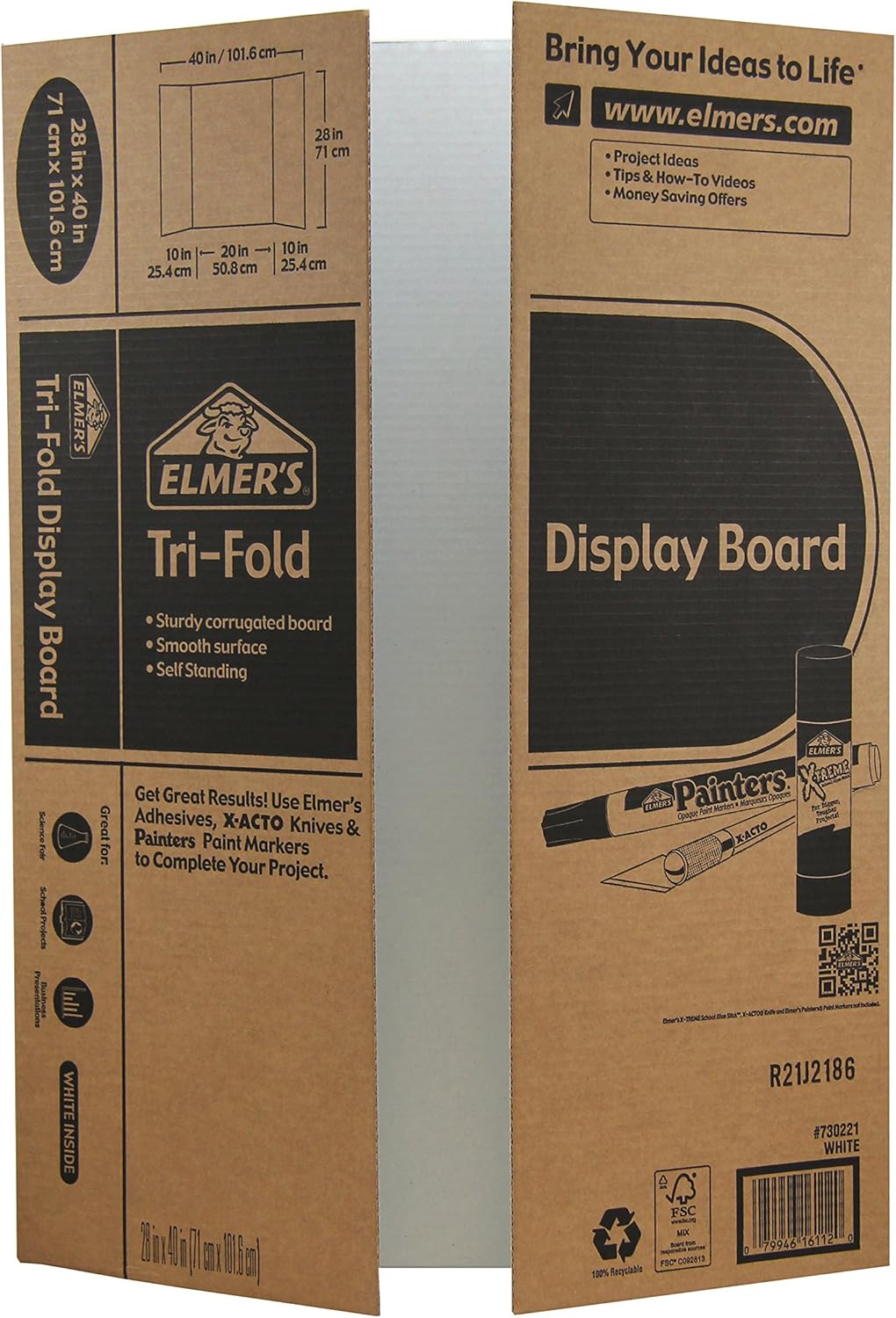 Elmer's TriFold Display Board, White, 28x40 Inch, Pack of