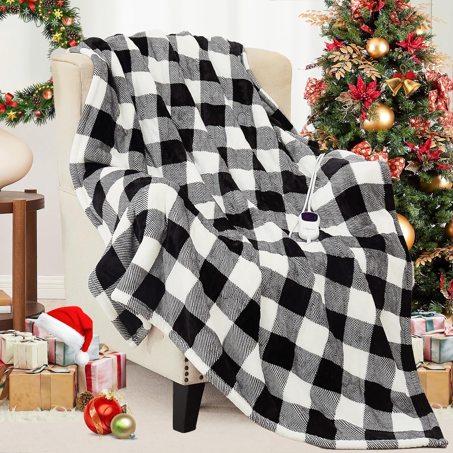 Homemate Electric Blanket Heated King Size - 100“x90“ Ultra Soft Cozy Flannel Heating Blanket with 10 Fast Heat Levels 8 Hours Auto Off Over-Heated Protection ETL Certification Keep Warm in Home