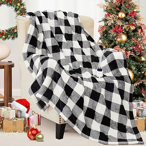 Homemate Electric Blanket Heated Throw - 50“x60“ Ultra Soft Cozy Flannel Heating Blanket with 10 Fast Heat Levels 8 Hours Auto Off Over-Heated Protection ETL Certification Keep Warm in Home Office