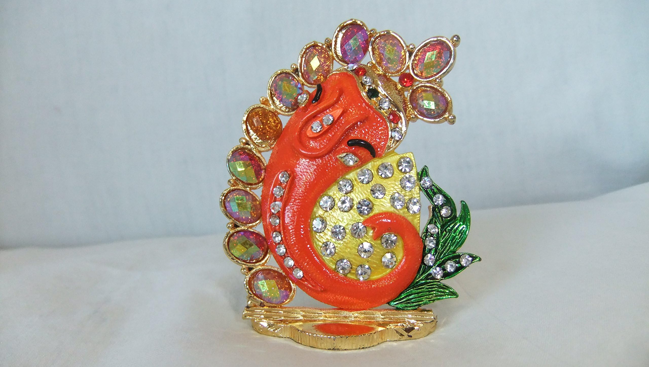 Orange Lord Ganesha Idol for Car Dashboard,Home Decor, Gift, Showpiece