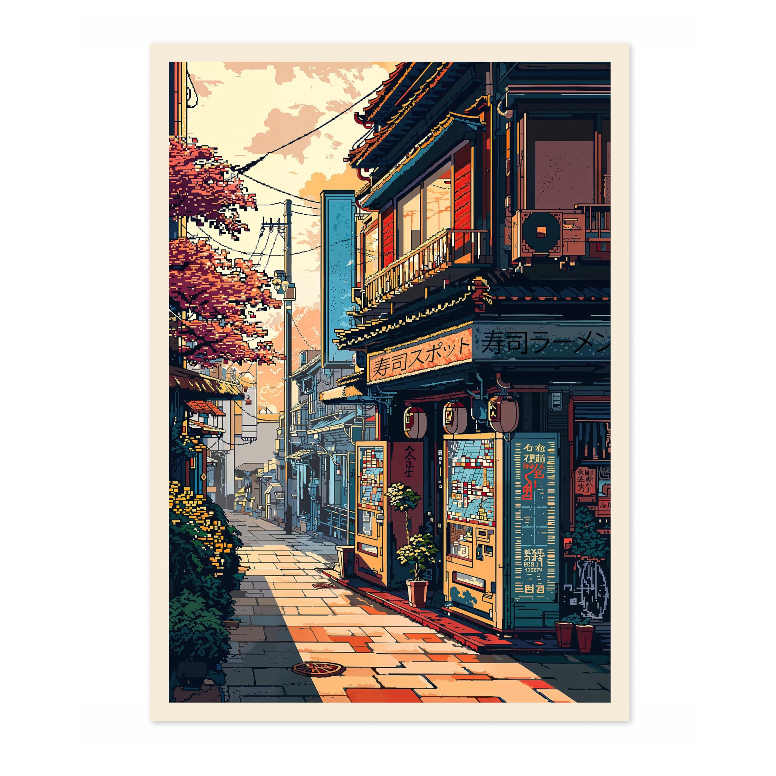 Ramen Vending Machine Anime Woodblock Poster Print, Cartoon Manga Edo Aesthetic Wall Art Japanese Wall Art Bedroom Home Decor, A4 (Print Only) - 29.7x21cm