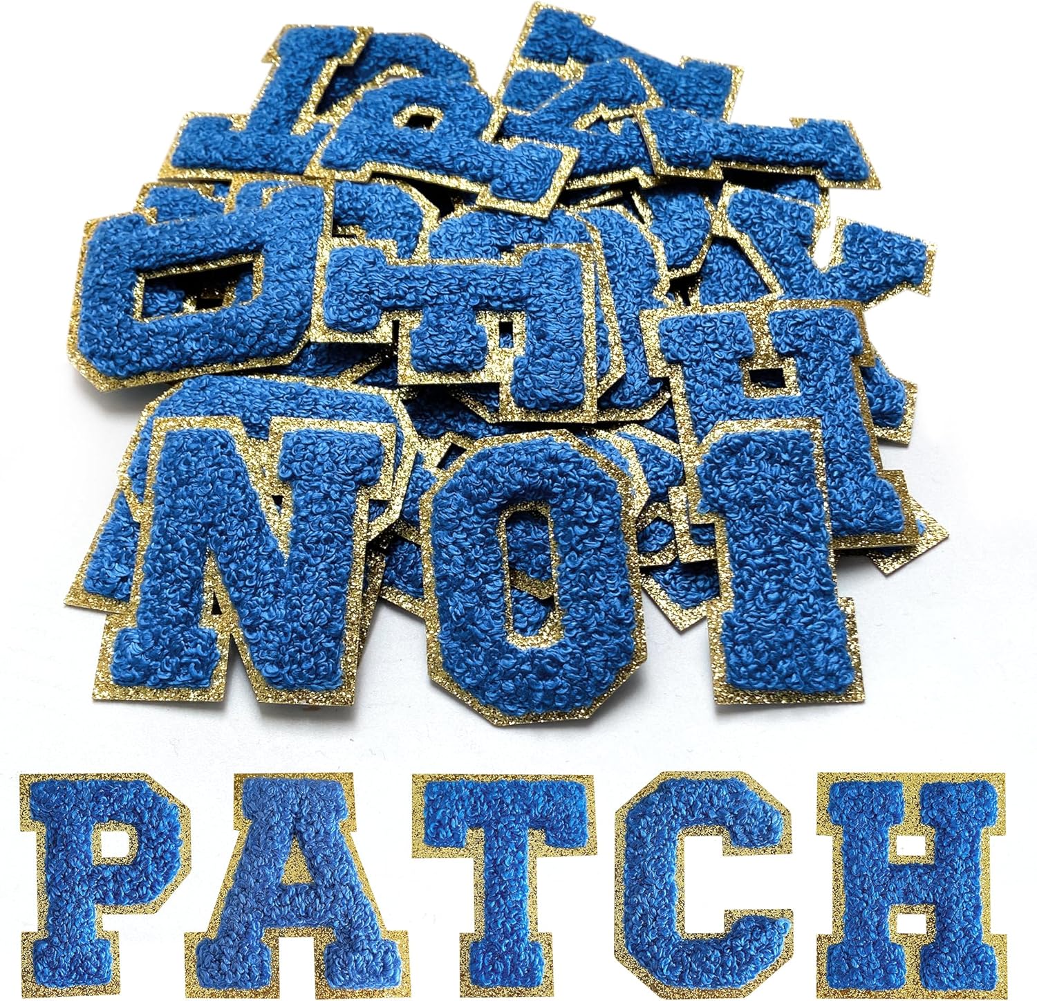 36 Pcs Self Adhesive Chenille Letter Number Patches Set, 2.2 in Iron on Numbers Varsity Letter Patches Stick on Clothes Backpacks Hats Team Uniform(Blue)